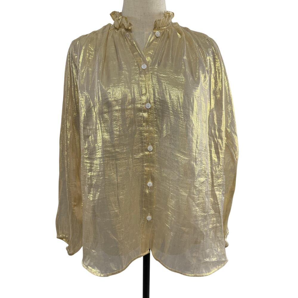 NWT Mille Silk Boho Francesca Gold Lame Top ($238 Retail), Size XS